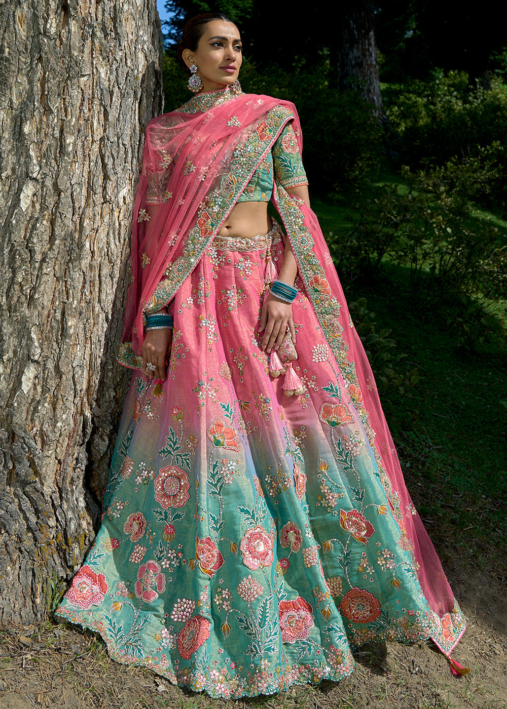 Green pink lehenga choli hotsell