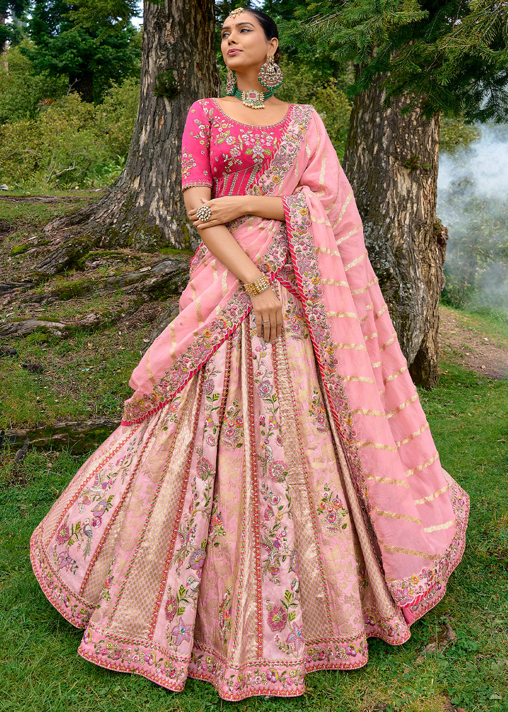 Rose Pink Dola Silk lehenga with Stone,Thread,Resham & Heavy Embroider –  Ethnos