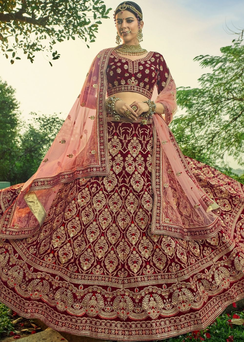 Wine red outlet bridal lehenga