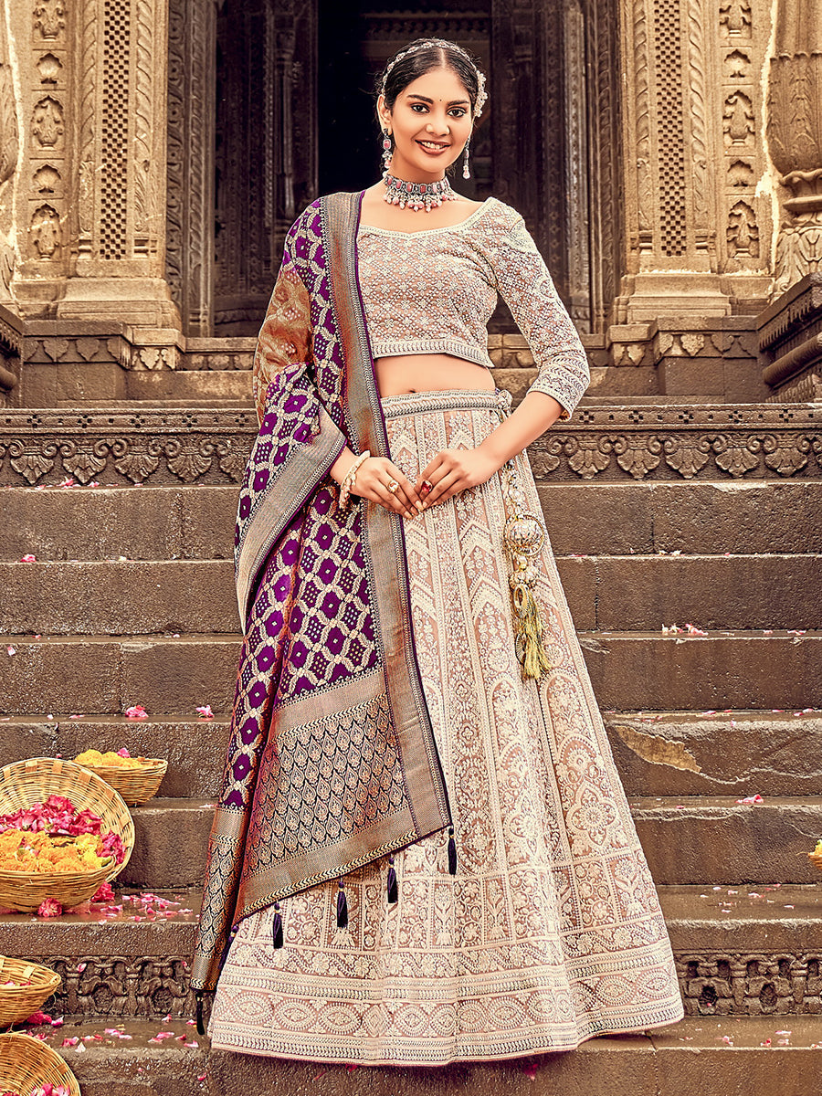 Shades Of Brown Georgette Lehenga Choli Having Lucknowi work and