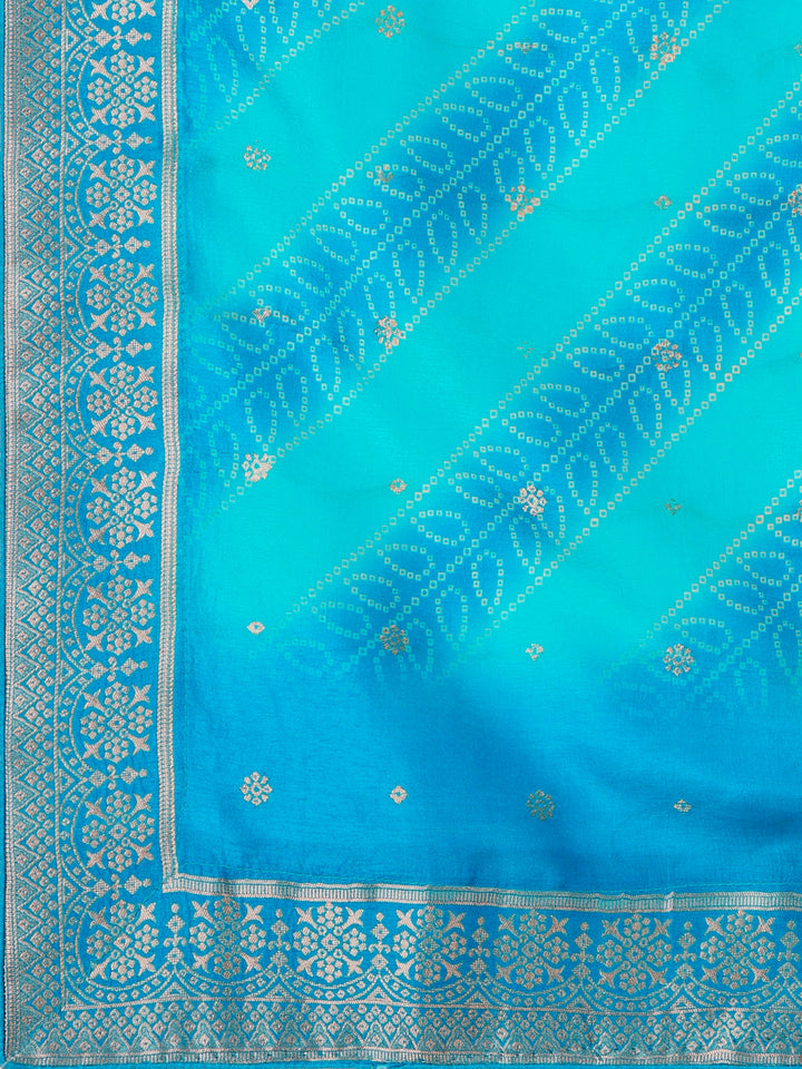 Cerulean Blue Dola Silk Jacquard Kurta. Paired with Santoon Trouser and Dola Silk Printed Dupatta