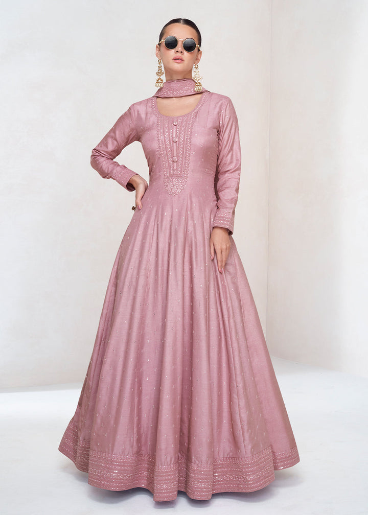 Wisteria Purple Designer Embroidered Silk Anarkali Suit