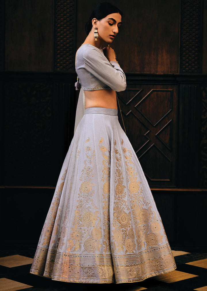 Flint Grey Viscose Silk Lehenga Choli With Heavy Handwork Embroidery