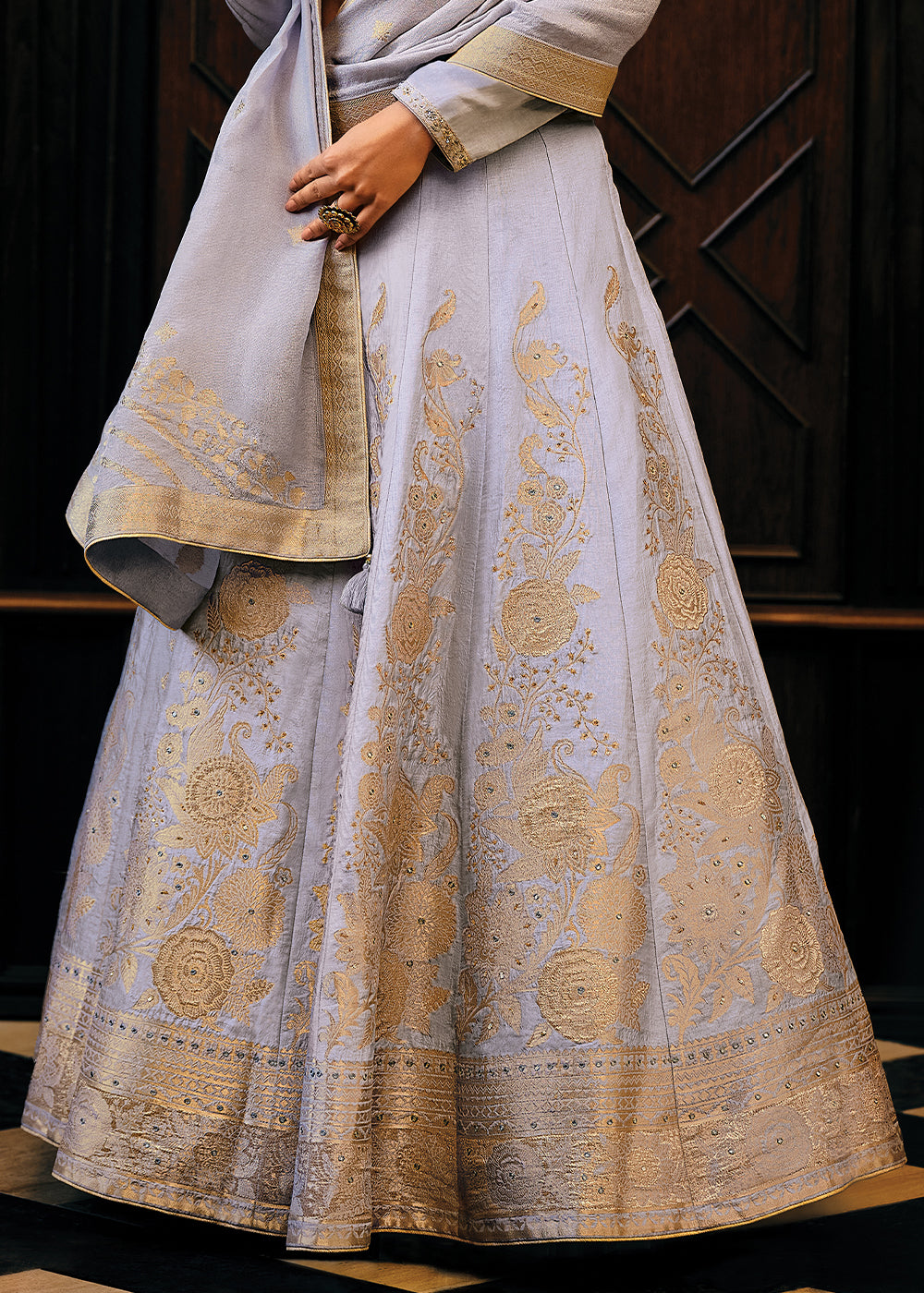 Flint Grey Viscose Silk Lehenga Choli With Heavy Handwork Embroidery