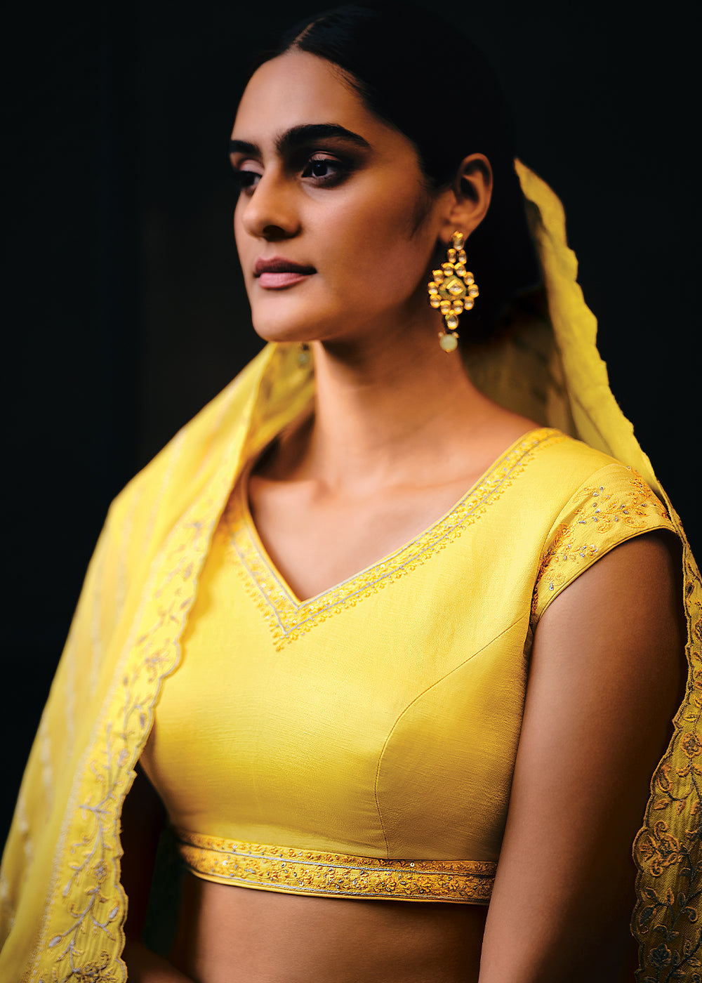 Aureolin Yellow Viscose Silk Lehenga Choli With Heavy Handwork Embroidery