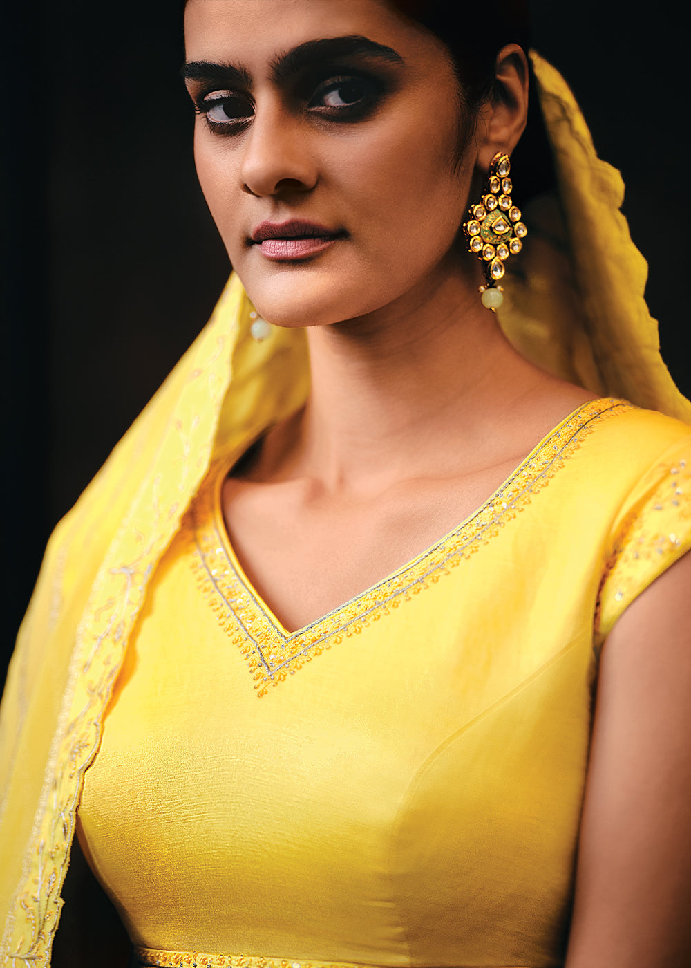 Aureolin Yellow Viscose Silk Lehenga Choli With Heavy Handwork Embroidery