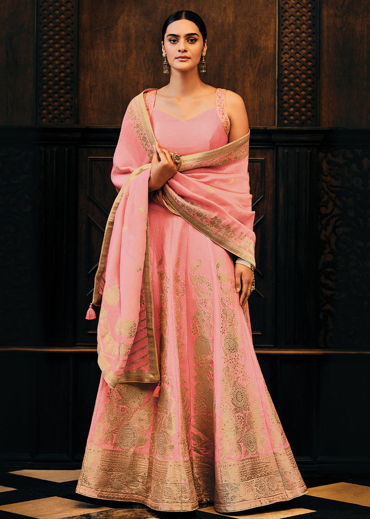 Rose Pink Viscose Silk Lehenga Choli With Heavy Handwork Embroidery