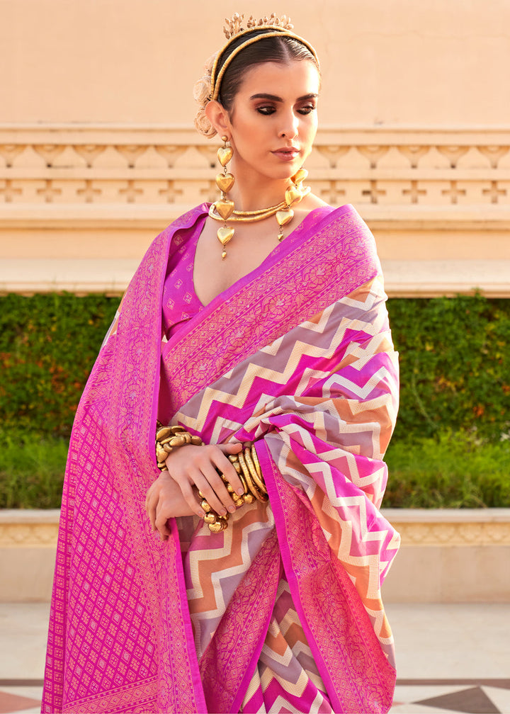 Hot Pink Zari Border Designer Silk Saree