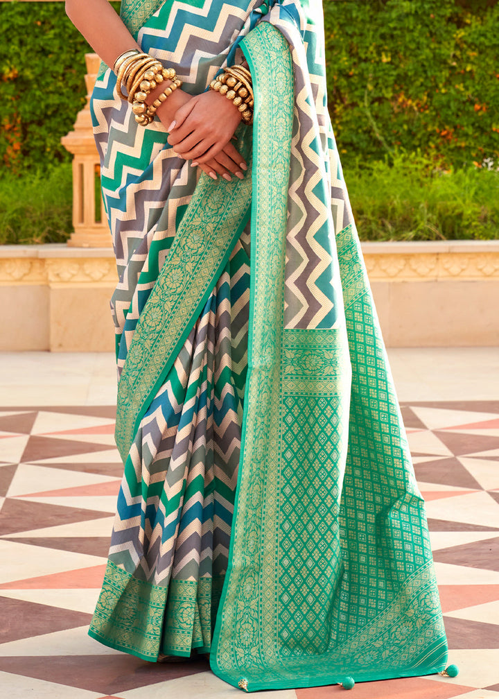 Persian Green Zari Border Designer Silk Saree