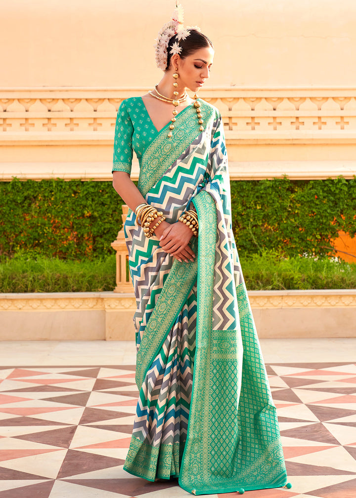 Persian Green Zari Border Designer Silk Saree