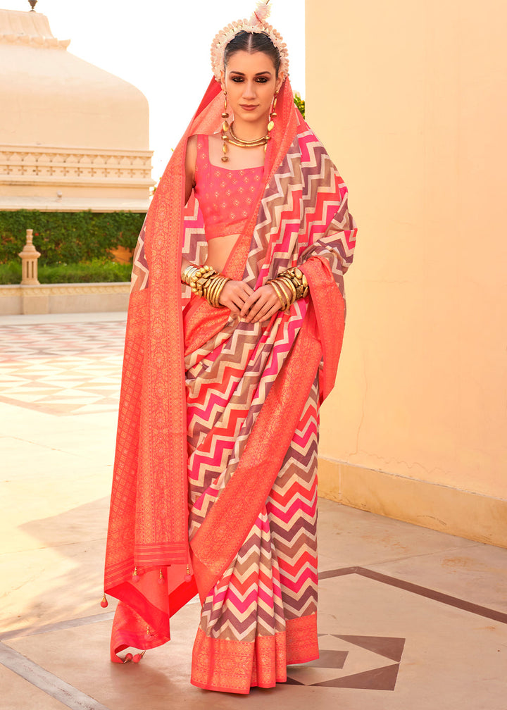 Brink Pink Zari Border Designer Silk Saree