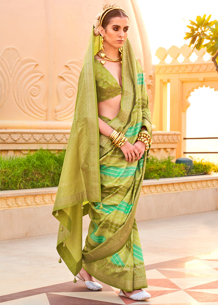 Olive Green Zari Border Designer Silk Saree