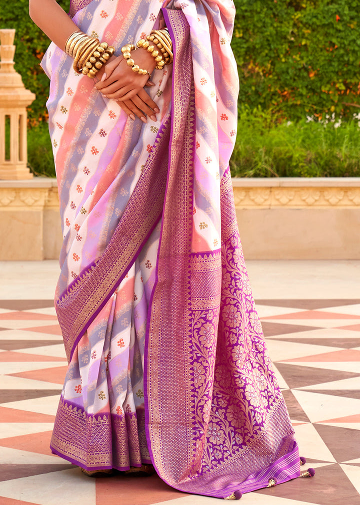 Purple & White Zari Border Designer Silk Saree