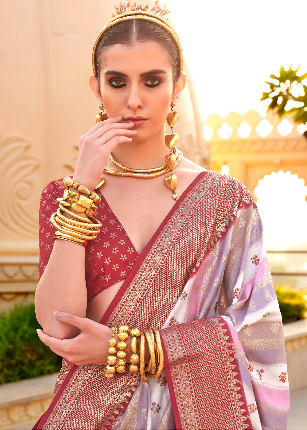 Red & White Zari Border Designer Silk Saree