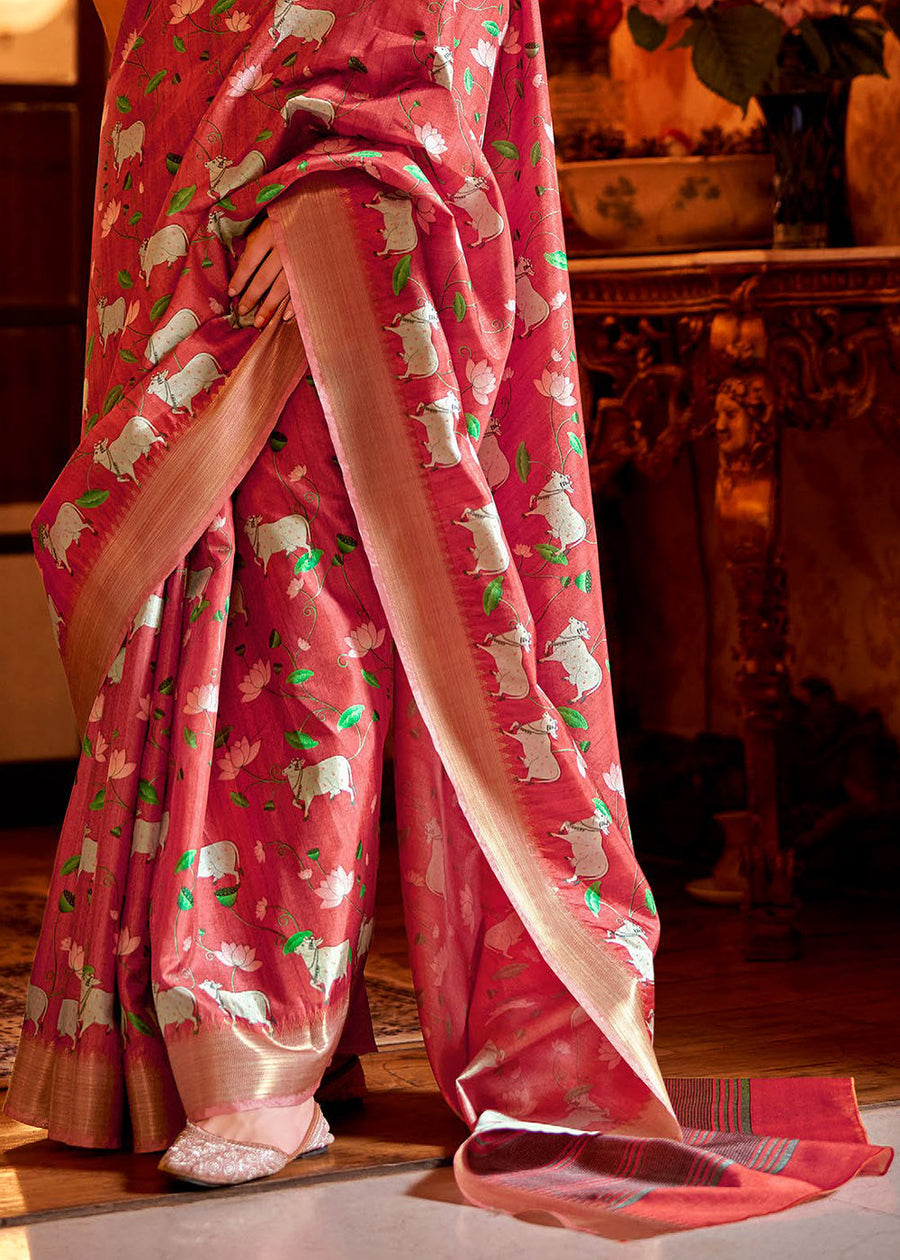 Rouge Pink Printed Manipuri Silk Saree – Ethnos