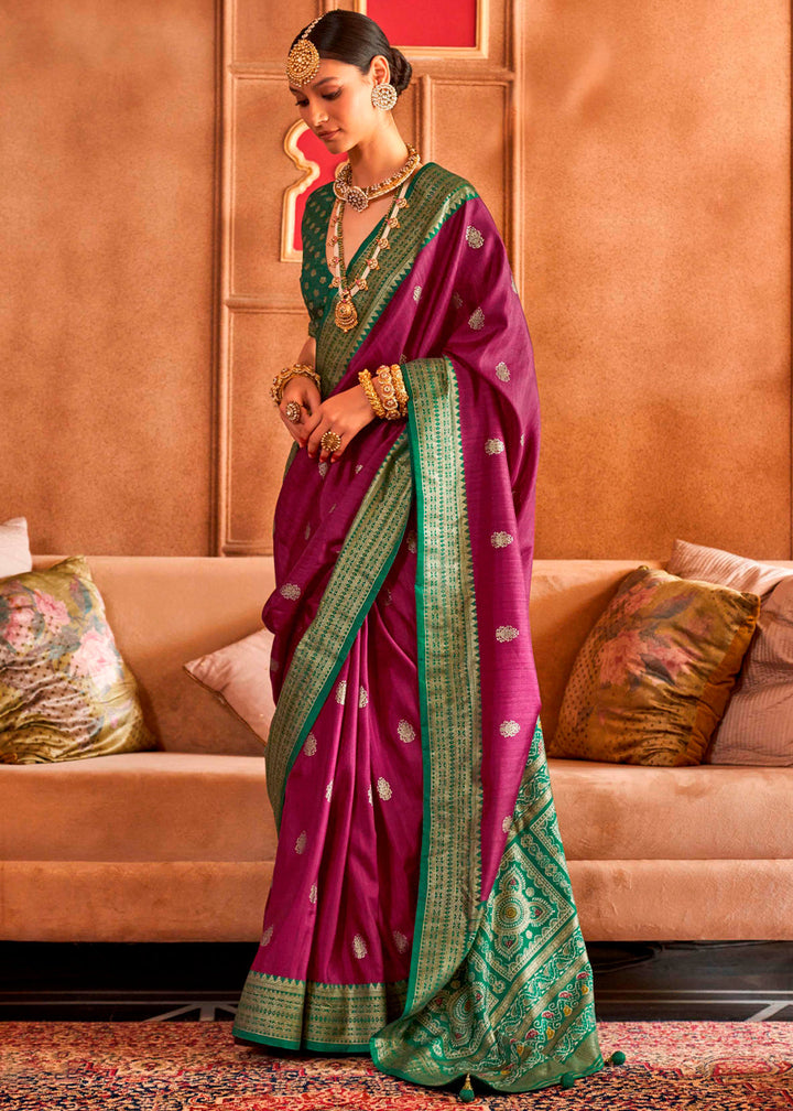 Jam Purple Patola Silk Saree with Sambhal Puri Print