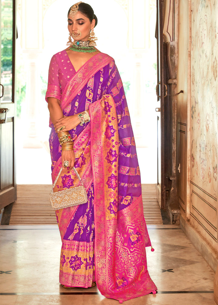 Irish Purple Zari Woven Traditional Banarasi Silk Saree