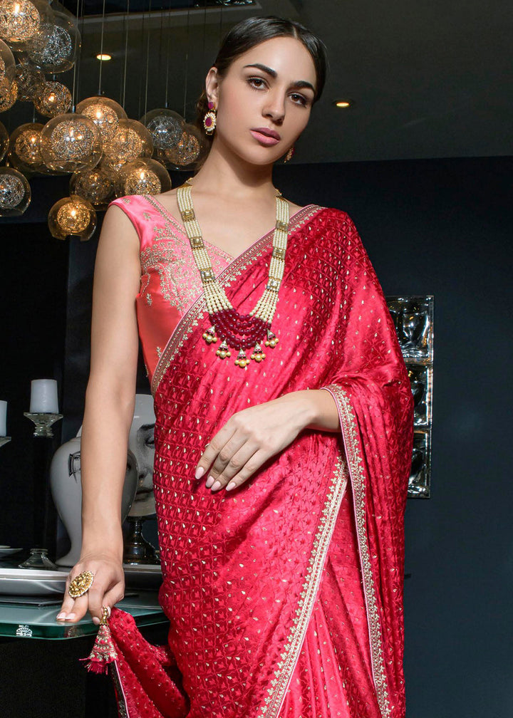 Shades Of Pink Embroidered Viscose Satin Saree