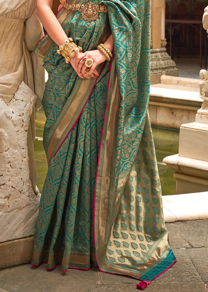 Teal Green Zari Woven Banarasi Silk Saree