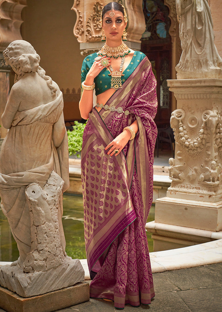 Shades Of Purple Zari Woven Banarasi Silk Saree