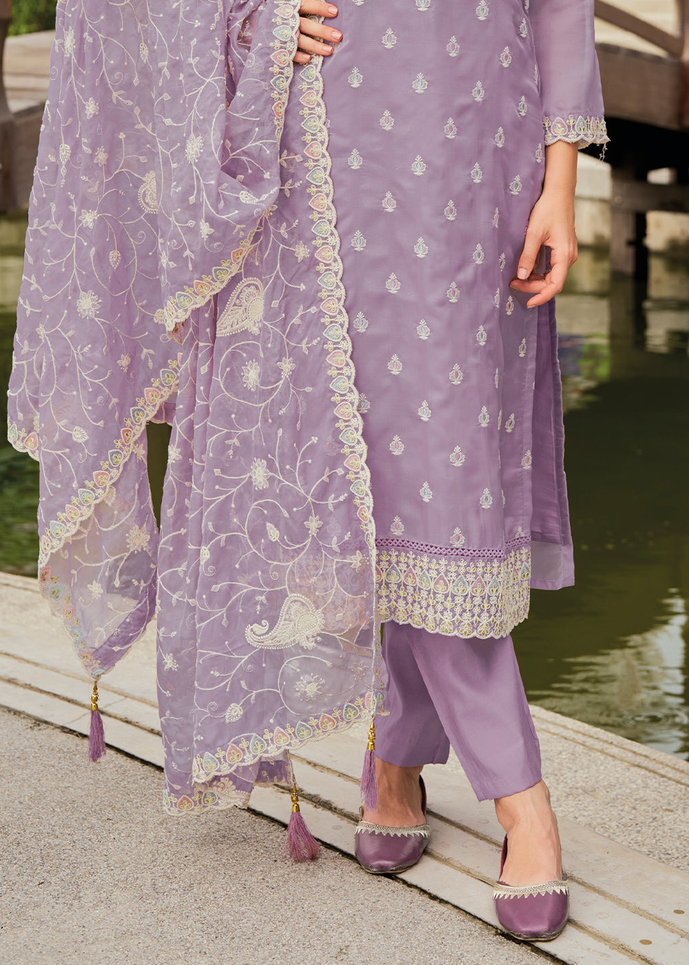 Lilac Purple Intricate Embroidered Organza Suit