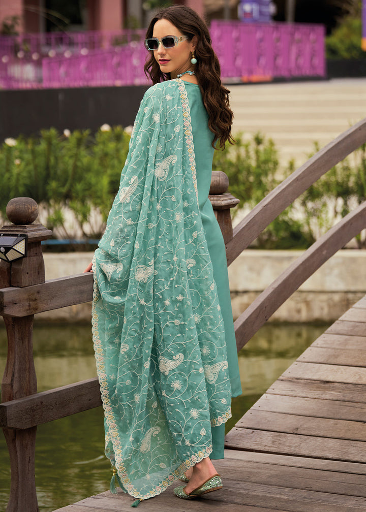 Light Persian Green Intricate Embroidered Organza Suit