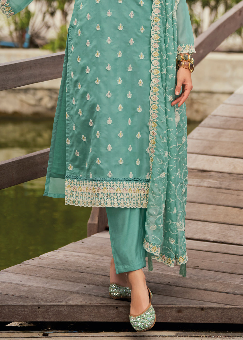 Light Persian Green Intricate Embroidered Organza Suit