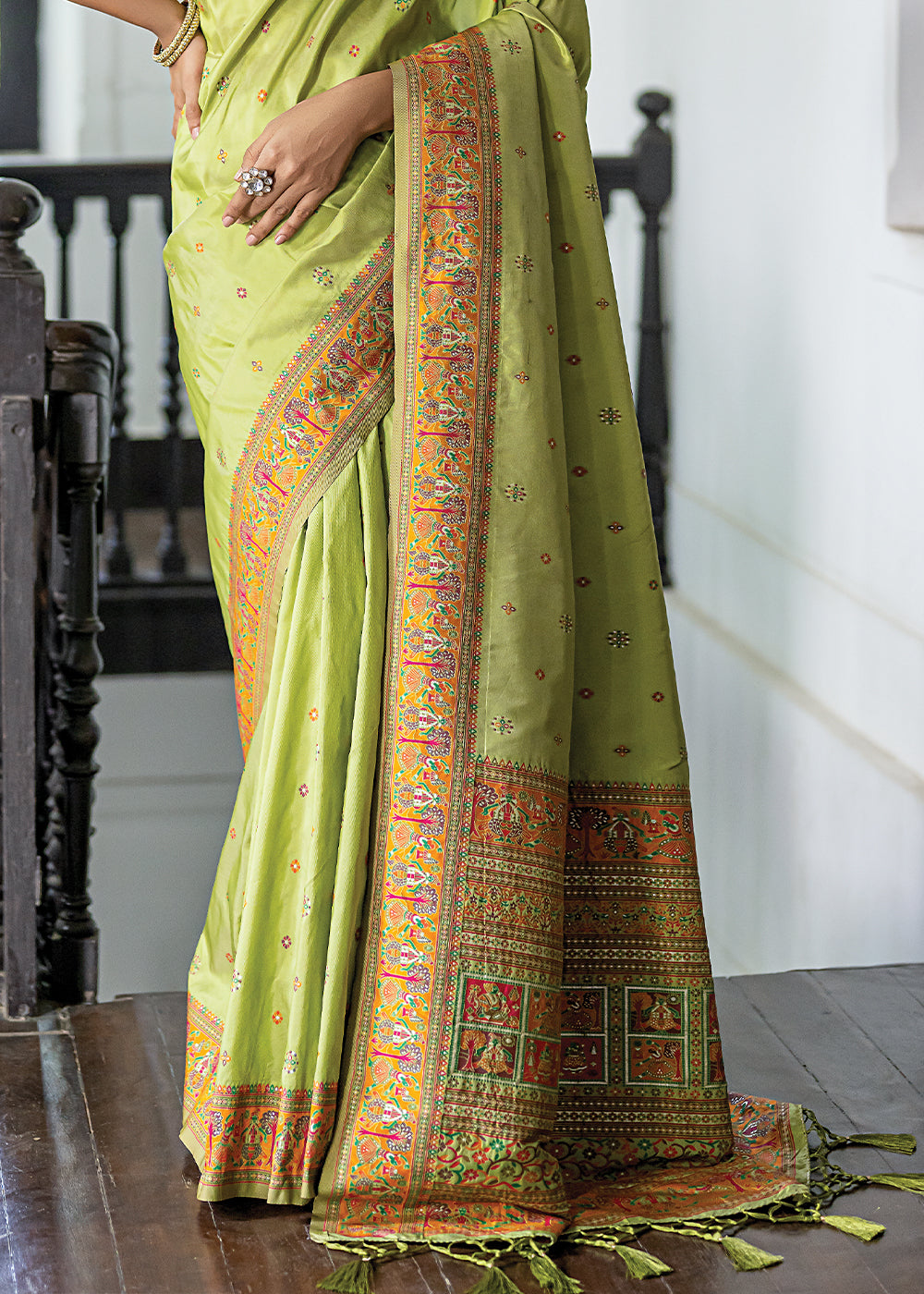 Avocado Green Kashmiri Handloom Woven Silk Saree