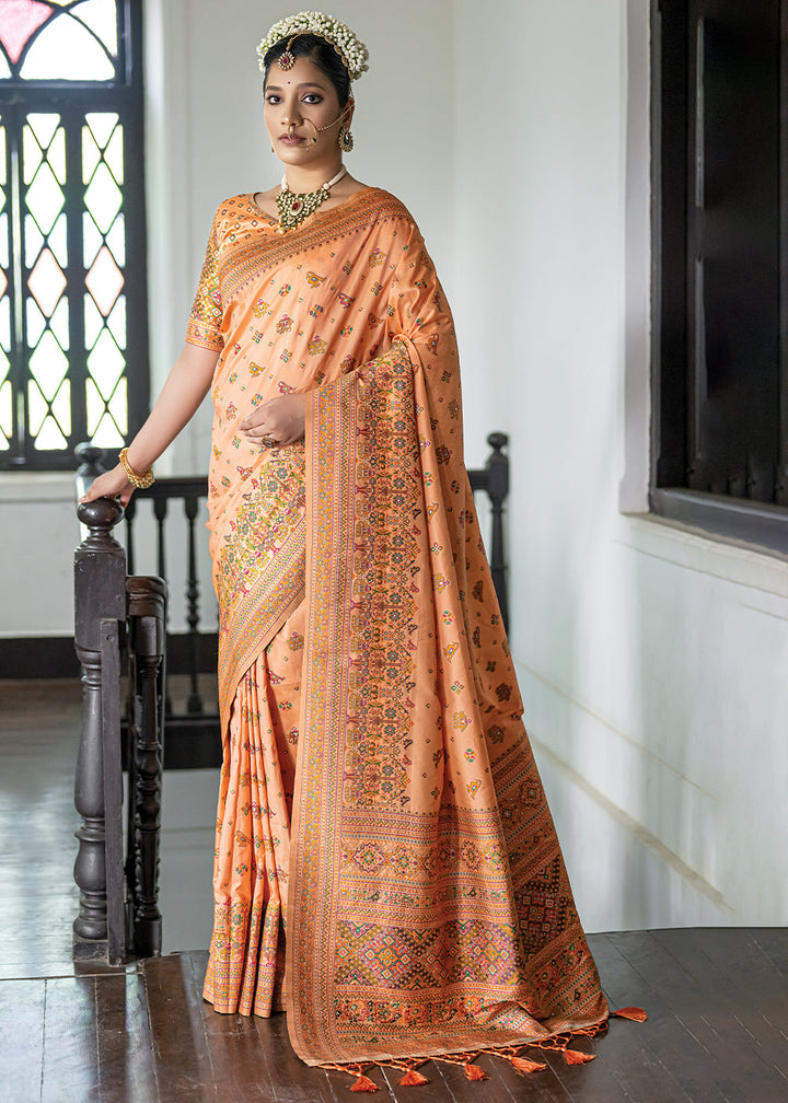 Sandstone Orange Kashmiri Handloom Woven Silk Saree