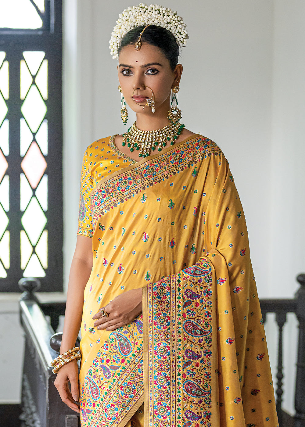 Aureolin Yellow Kashmiri Handloom Woven Silk Saree