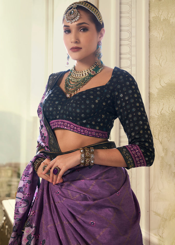 Shades Of Purple & Blue Banarasi Silk lehenga Choli Having Beautiful Embellishment work