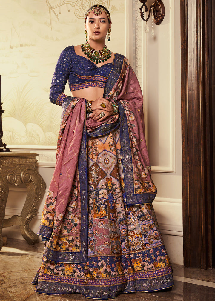 Pink & Blue Banarasi Silk lehenga Choli Having Beautiful Embellishment work