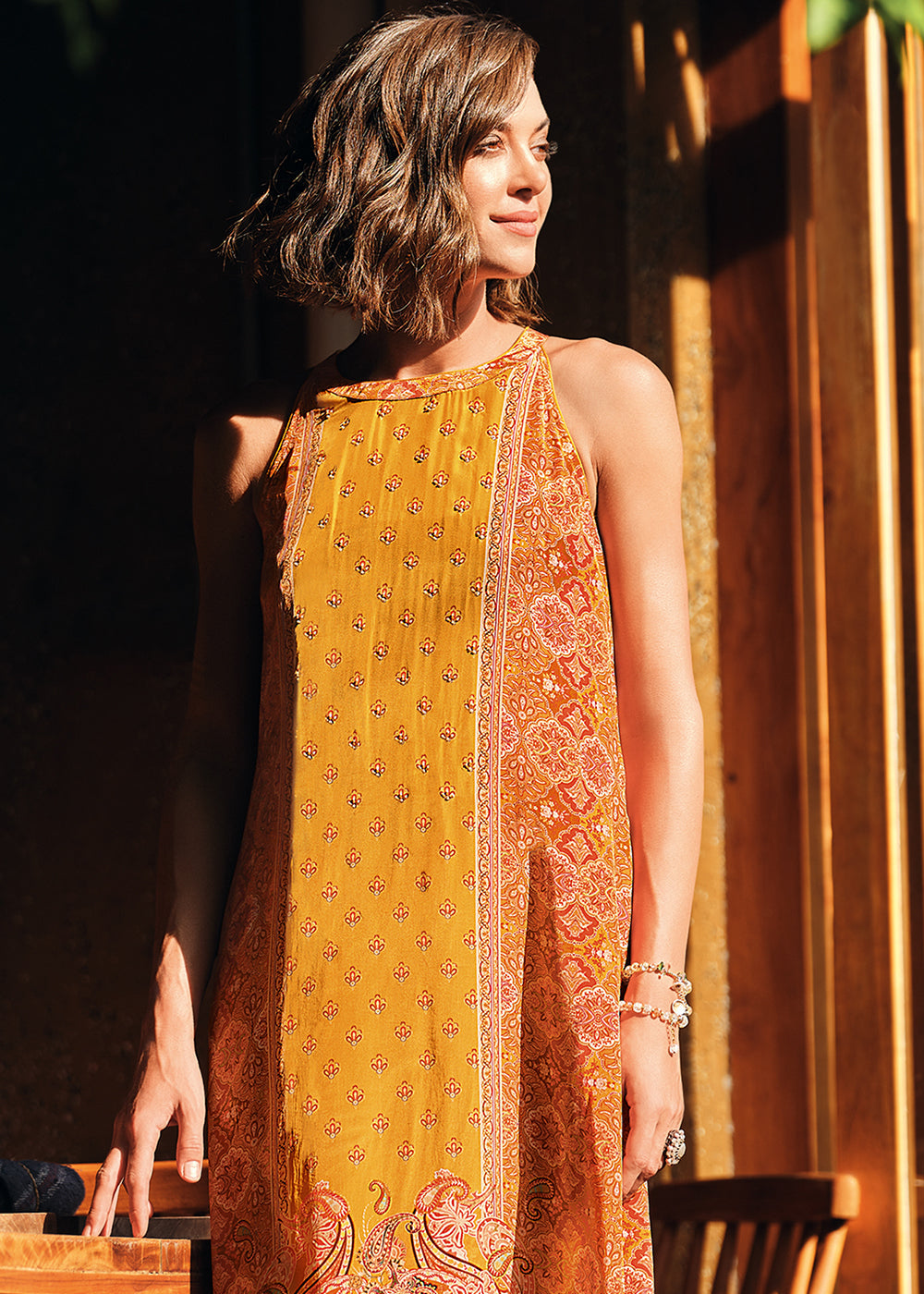 Saffron Yellow Digitally Printed Viscose Crepe Designer Straight Suit