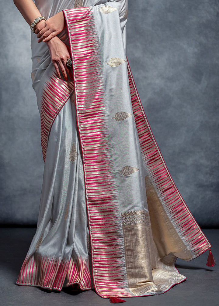 Shark Grey Zari Woven Designer Silk Saree