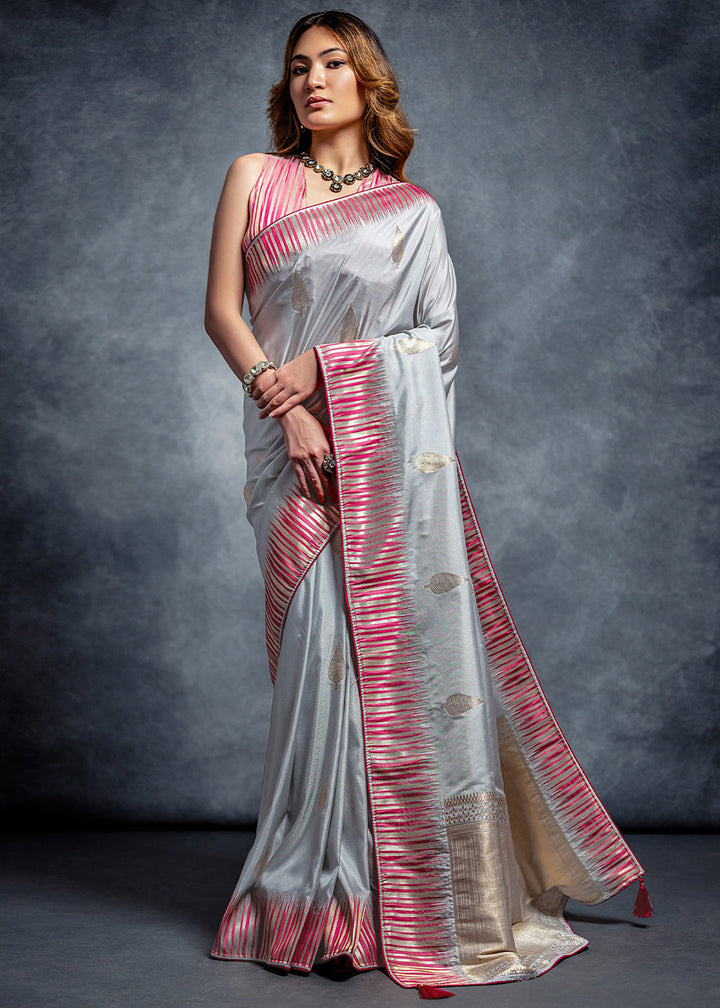 Shark Grey Zari Woven Designer Silk Saree