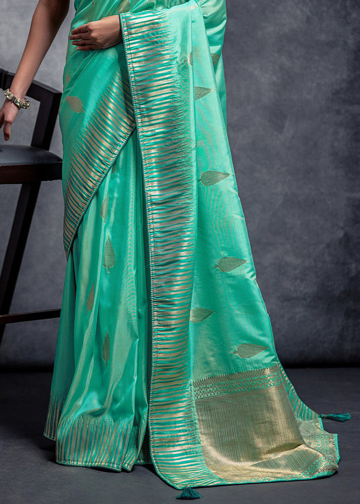 Turquoise Green Zari Woven Designer Silk Saree