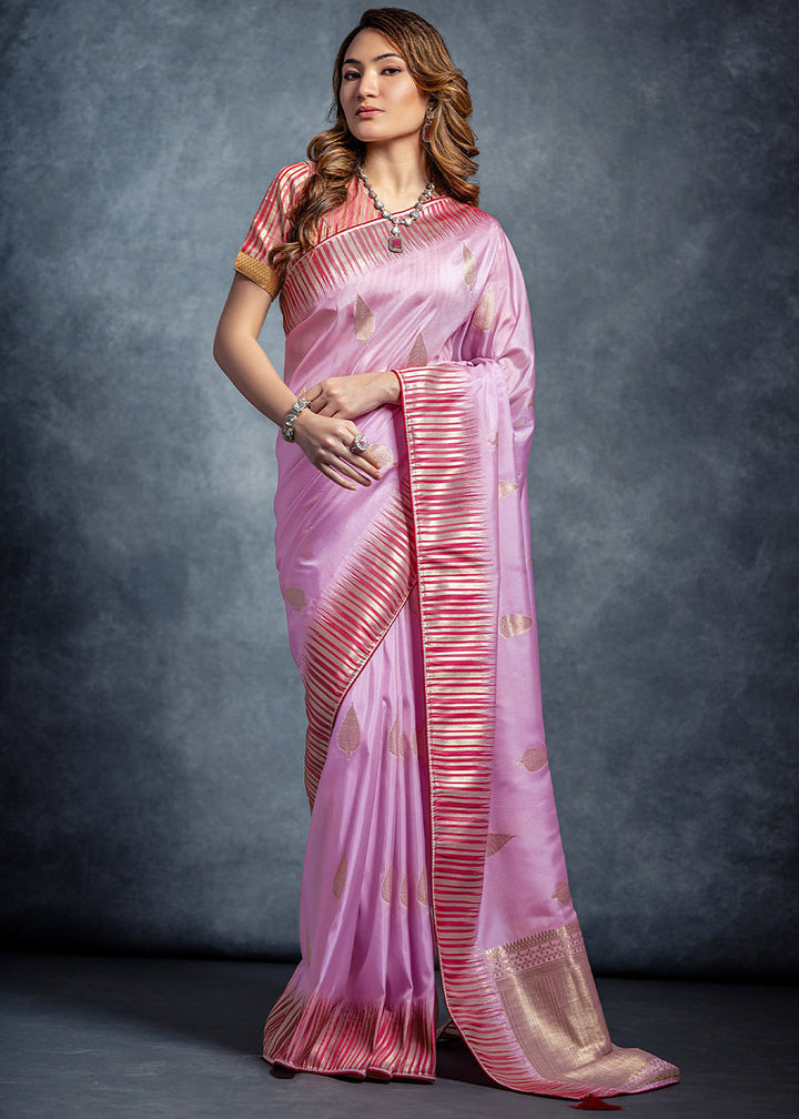 Lavender Purple Zari Woven Designer Silk Saree