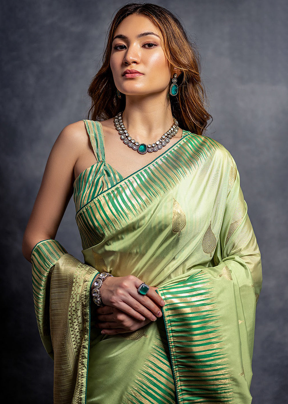 Pastel Green Zari Woven Designer Silk Saree