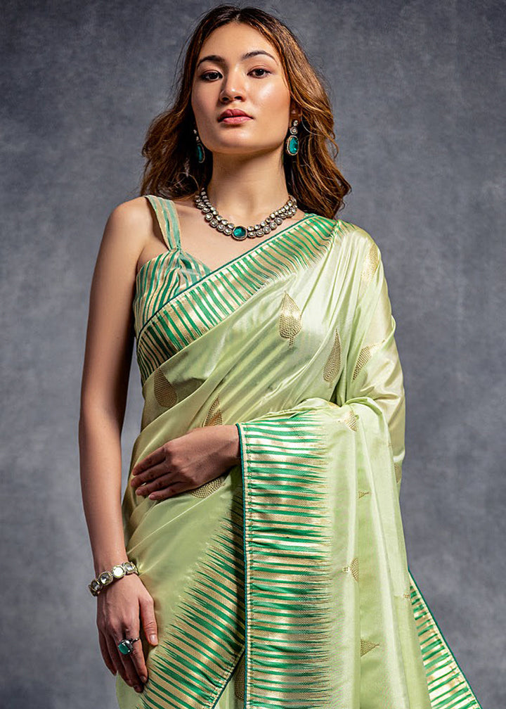 Pastel Green Zari Woven Designer Silk Saree