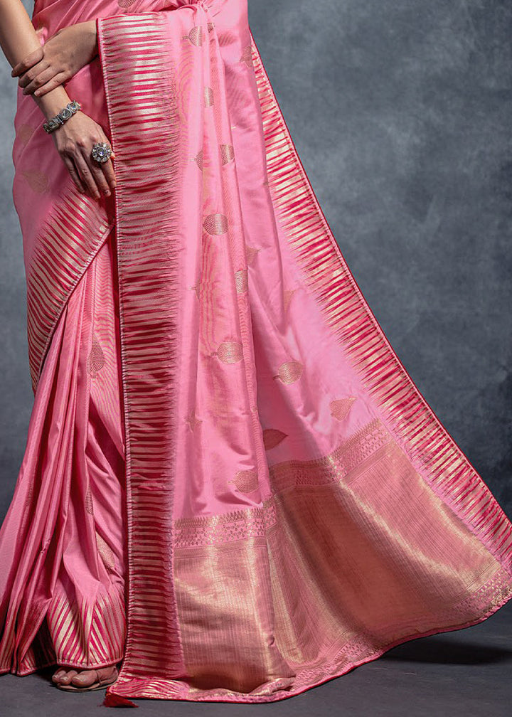 Cherry Pink Zari Woven Designer Silk Saree