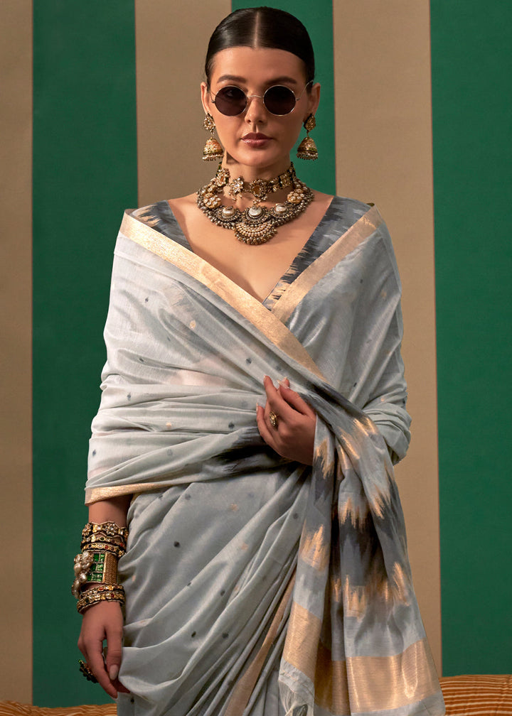 Light Grey Handloom Woven Silk Saree