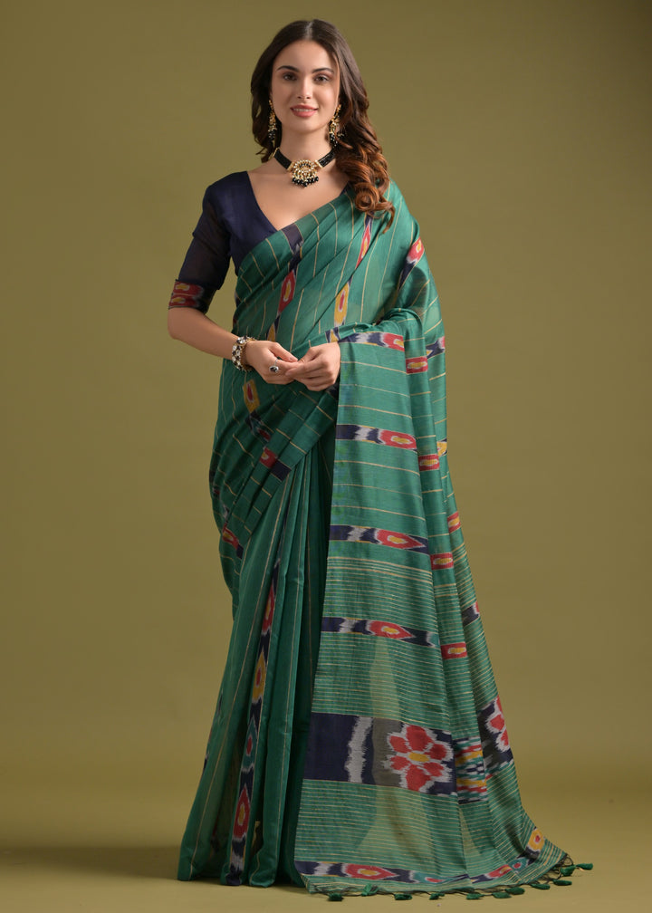 Jade Green Soft Ikkat Cotton Printed Saree