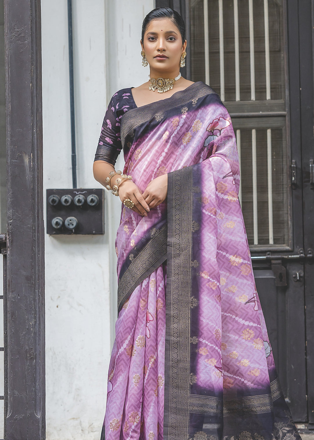 Lilac Purple Woven Silk Saree