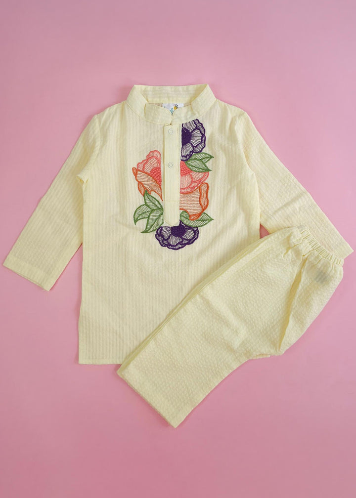 Organic Cotton Embroidered Kurta paired with Pajama Pants - Bloom