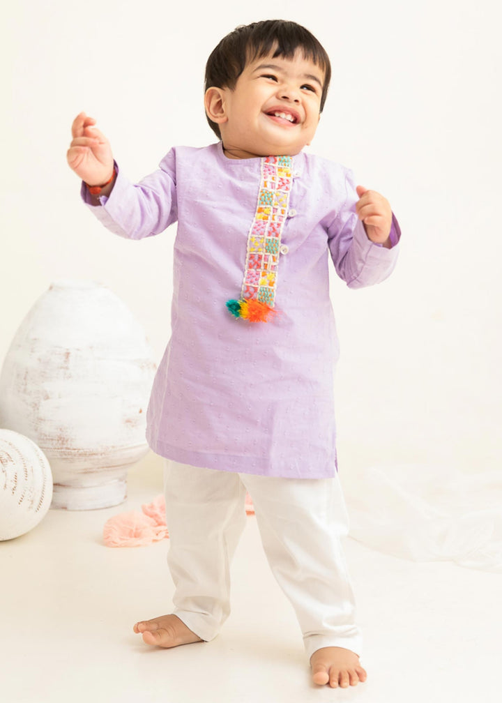 Organic Cotton Embroidered Lilac Kurta paired with Pajama Pants