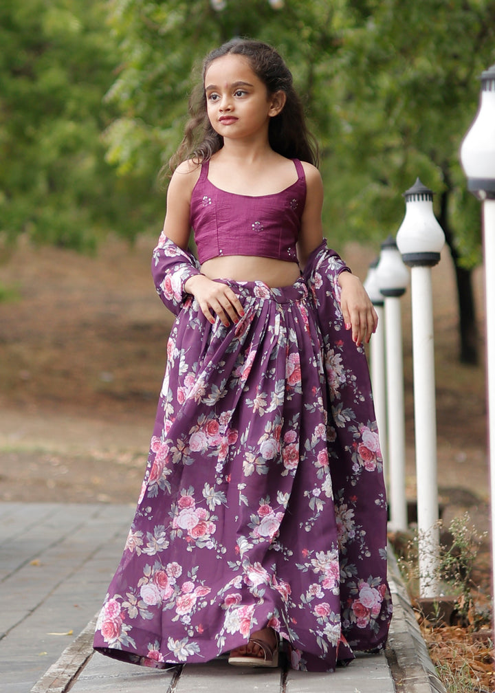 Purple Faux Georgette With Digital print Lehenga