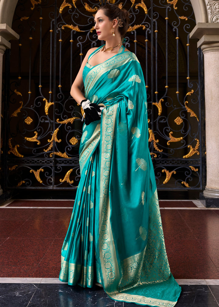 Sapphire Blue Satin Mungha Silk Saree