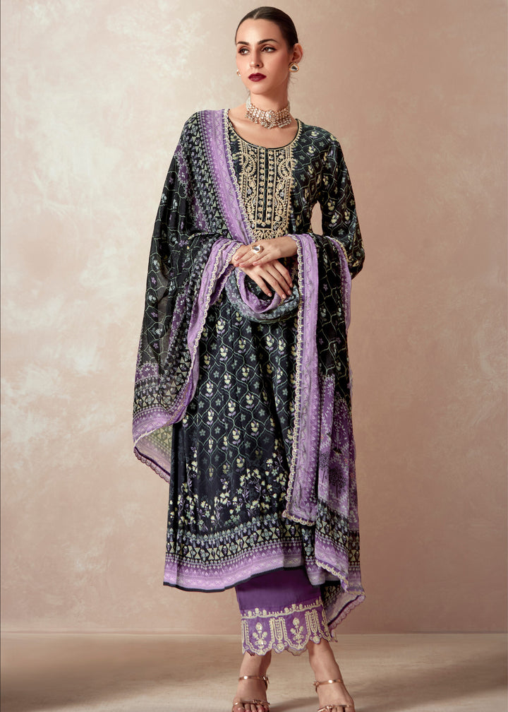 Black Pure Muslin with Dori Embroidery Salwar Suit