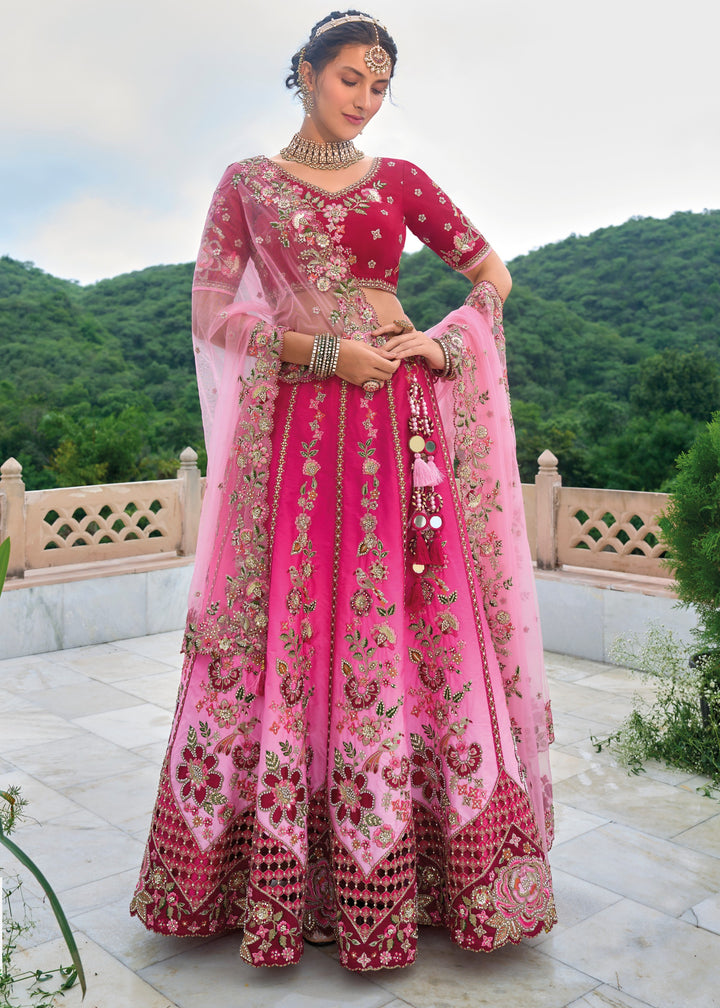 Raspberry Pink Viscose Tissue Lehenga Choli with Embroidery Work