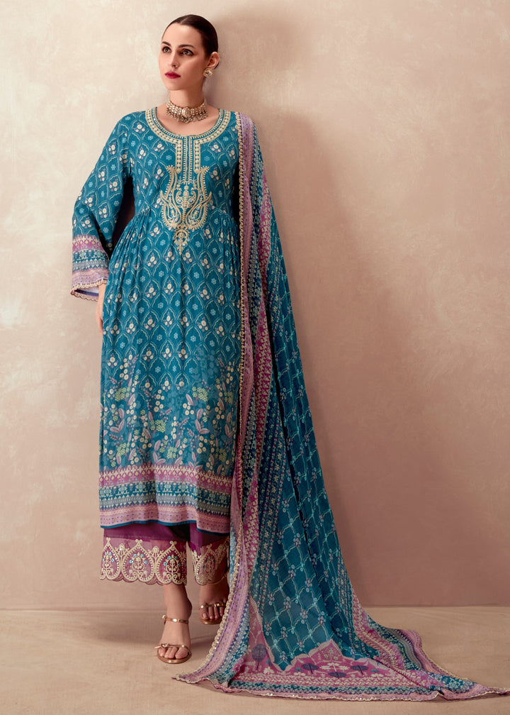 Blue Pure Muslin with Dori Embroidery Salwar Suit